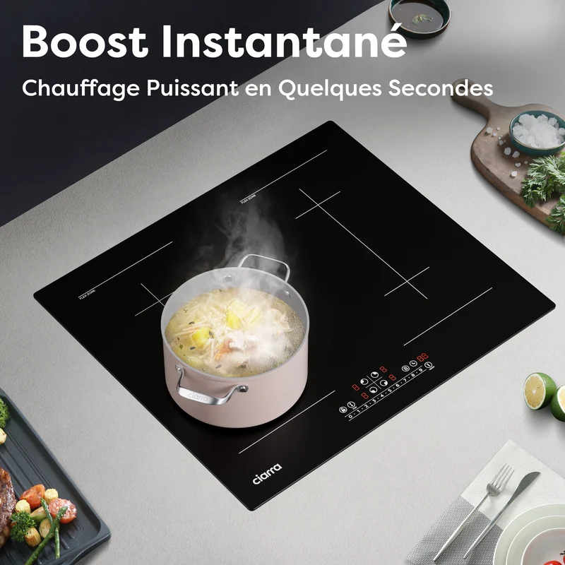 Ciarra Plaque à Induction 7200W 2 Flex Zones Function Boosters CBBIH4BFF-OW