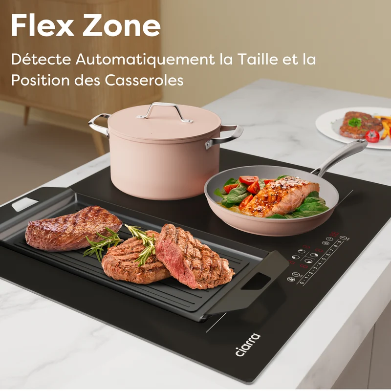 Ciarra Plaque à Induction 7200W 2 Flex Zones Function Boosters CBBIH4BFF-OW