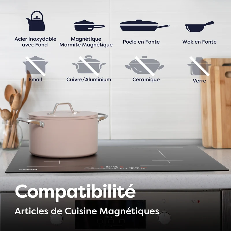 Ciarra Plaque à Induction 7200W 2 Flex Zones Function Boosters CBBIH4BFF-OW