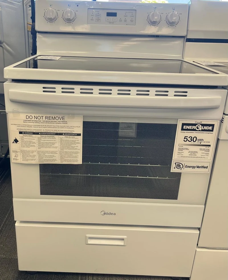 Midea 30'' 5.1 pi cu Cuisinière électrique autoportante - vitrocéramique - blanc - MER30B12AWWC - boîte ouverte