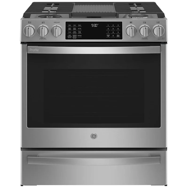 GE 30'' 5.7 pi.cu Cuisinière à gaz - PC2S930YPFS - Convection véritable - Air Fryer - Inox - Boîte Ouverte
