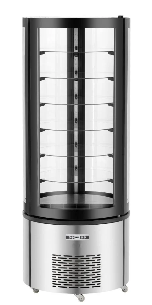 Vitrine réfrigérée rotative inox – 400 L | 6 plateaux verre | LED & roulettes