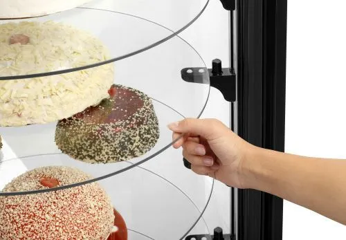 Vitrine réfrigérée rotative inox – 400 L | 6 plateaux verre | LED & roulettes