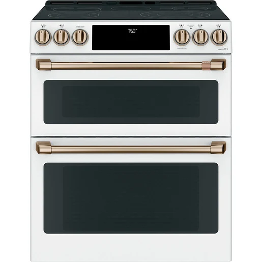 GE Café 30'' 6.7 pi cu - Cuisinière Double - Vitrocéramique - Autonettoyant - Blanc - CCES750P4MW2 - Boîte Ouverte