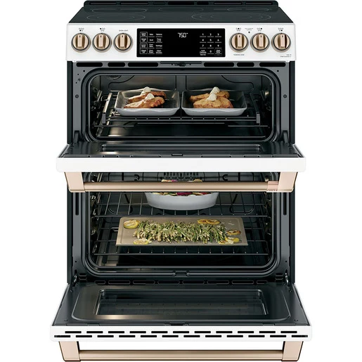 GE Café 30'' 6.7 pi cu - Cuisinière Double - Vitrocéramique - Autonettoyant - Blanc - CCES750P4MW2 - Boîte Ouverte