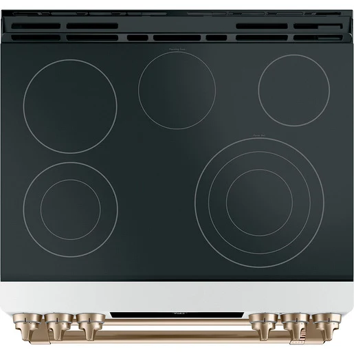GE Café 30'' 6.7 pi cu - Cuisinière Double - Vitrocéramique - Autonettoyant - Blanc - CCES750P4MW2 - Boîte Ouverte