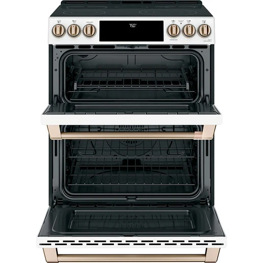 GE Café 30'' 6.7 pi cu - Cuisinière Double - Vitrocéramique - Autonettoyant - Blanc - CCES750P4MW2 - Boîte Ouverte