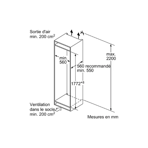iQ300, Réfrigérateur combiné intégrable, 177.2 x 54.1 cm SIEMENS KI87VVFE1