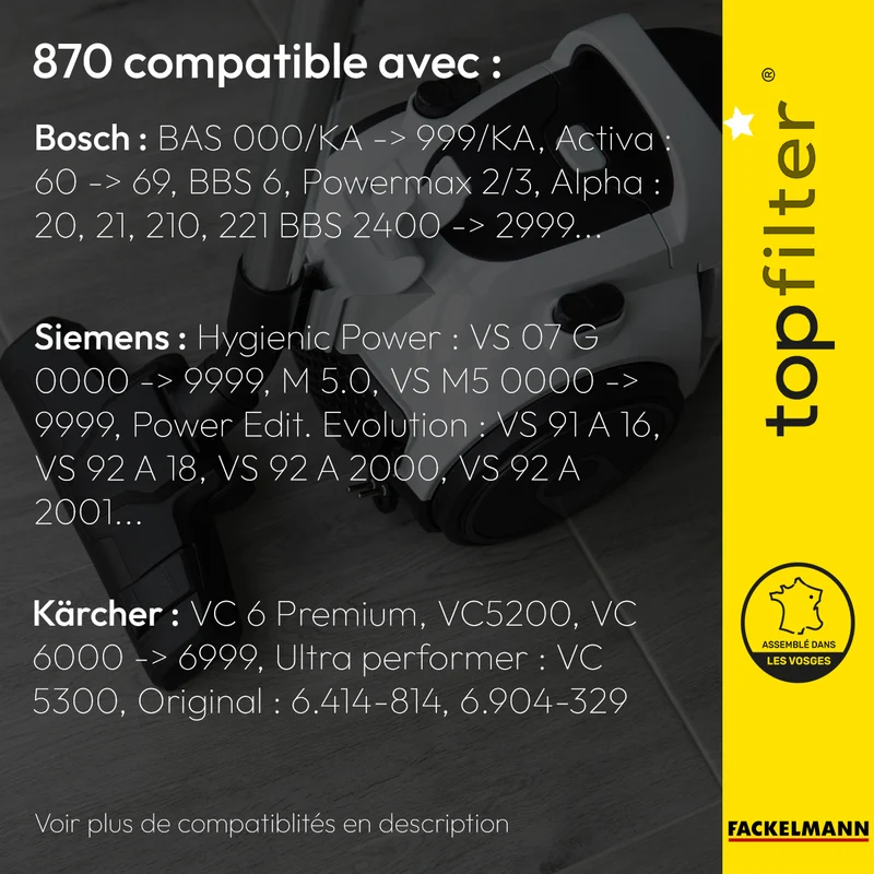 Lot de 8 sacs aspirateur Bosch et Siemens TopFilter