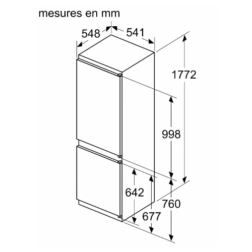 Série 4, Réfrigérateur combiné intégrable, 177.2 x 54.1 cm BOSCH KIV86VSE0