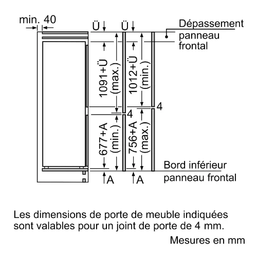 Série 4, Réfrigérateur combiné intégrable, 177.2 x 54.1 cm BOSCH KIV86VSE0