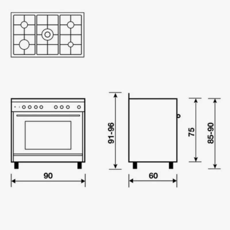 CUISINIÈRE MIXTE CATALYSE 90 x 60 CM GLEM GE960CVBK2