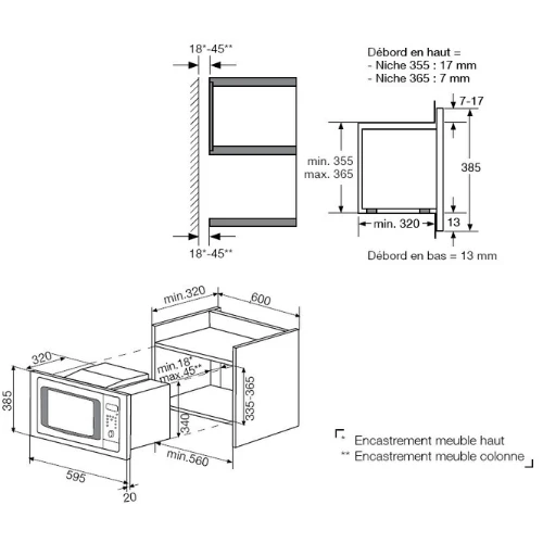 Four micro-ondes combiné intégrable 20 litres Glem GMI203IX