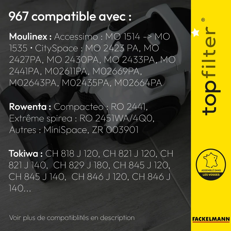 Lot de 4 packs de 4 sacs aspirateur 64967 pour Moulinex TopFilter Premium