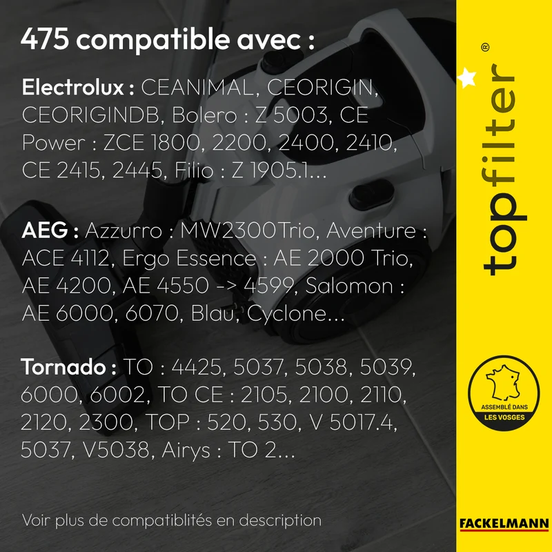 Lot de 4 packs de 4 sacs aspirateur 64475 Tornado et AEG TopFilter Premium