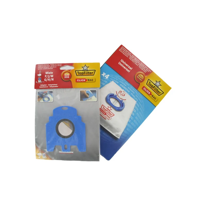 Boite de 4 sacs aspirateurs universels Top Filter avec Adaptateur Click Bag pour aspirateurs Miele 330 à 336