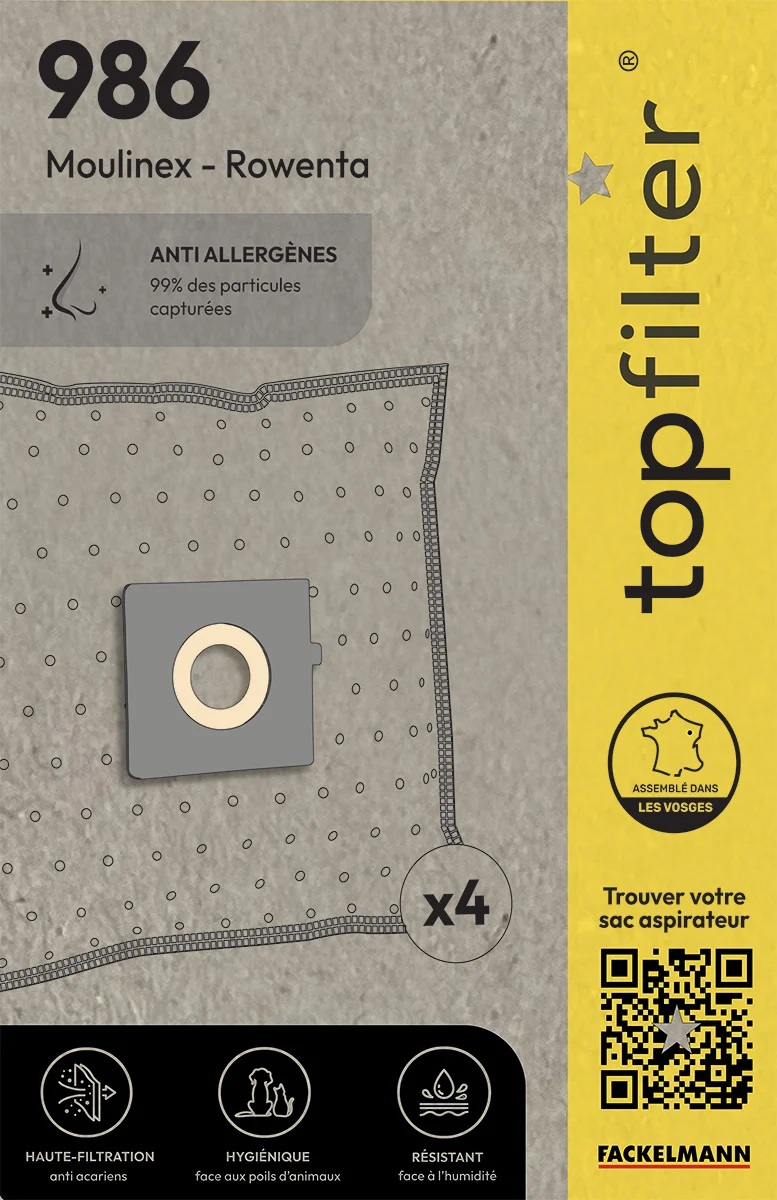 Lot de 4 sacs aspirateur pour Rowenta et Moulinex TopFilter Premium