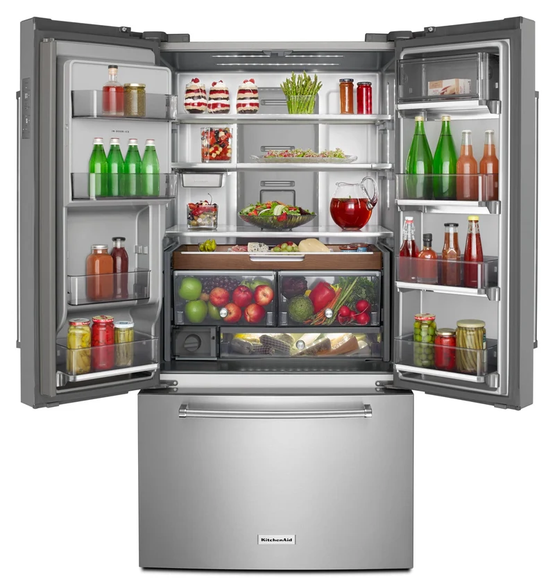 KitchenAid 36'' 23.8 pi cu Réfrigérateur Profondeur de Comptoir - Distributeur d’eau et de glaçons - Inox - KRFC704FPS - Boîte Ouverte