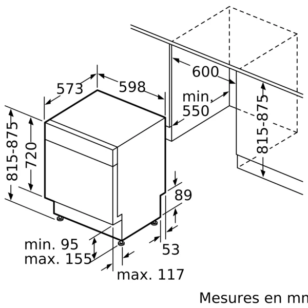 Série 2, Lave-vaisselle sous plan, 60 cm, Acier brossé anti-traces BOSCH SMU2ITI68E