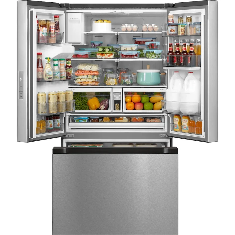 Midea 36'' 29.3 pi.cu Réfrigérateur Portes Francaises - Distributeur d’eau et de glaçons - Inox - MRF29D2AST - Boîte ouverte