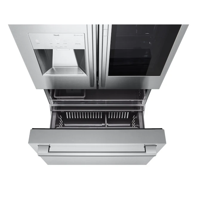 LG 36'' 23.5 pi cu Réfrigérateur avec Instaview - Pronfondeur Comptoir - Distributeur d’eau et de glaçons - Inox - SRFVC2416S - Boîte ouverte