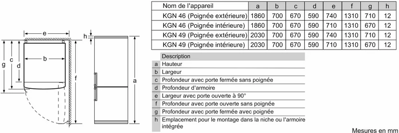 Réfrigérateur Avec Congélateur 438 Litres Reconditionné BOSCH KGN49XWEA