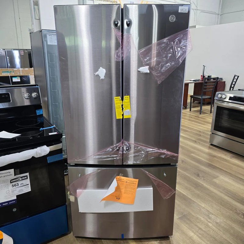 GE 33'' 18.6 pi cu. Réfrigérateur Portes Francaises - Inox - GWE19OYLFS - Boîte ouverte