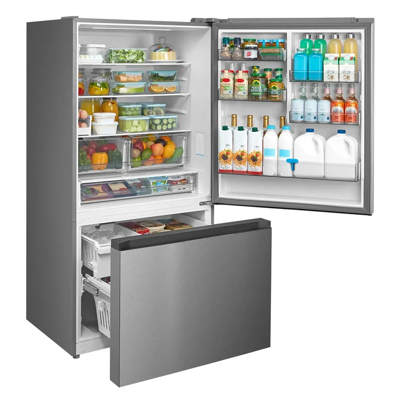 Midea 33 '' 22.8 pi. cu - Réfrigérateur à congélateur Infèrieur - Inox - MRB23D5AST - Boîte ouverte