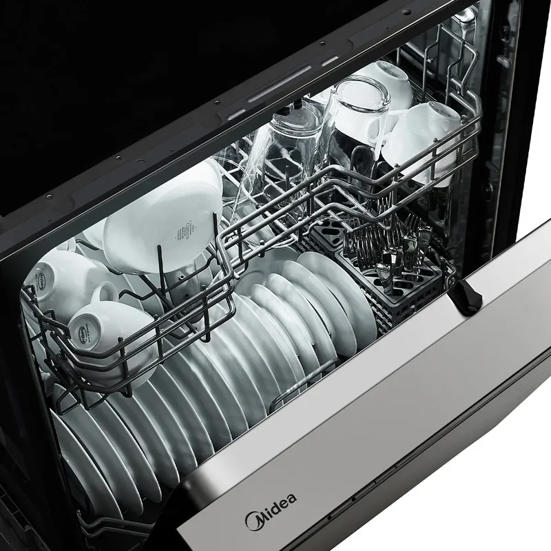 Midea 24'' 52 dBA Lave-vaisselle à cuve hybride - commande frontale - éclairage intérieur - MDF24P1BST - boîte ouverte