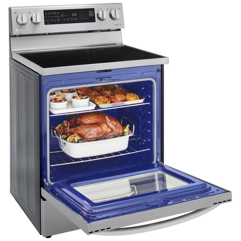 LG 30" 6.3 pi.cu - Cuisinière électrique à convection - Avec wifi et fonctionnalité InstaView ThinQ - 5 brûleurs - Inox - LREL6325F - Boîte Ouverte
