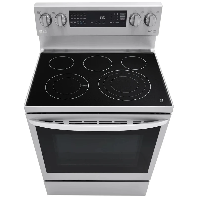 LG 30" 6.3 pi.cu - Cuisinière électrique à convection - Avec wifi et fonctionnalité InstaView ThinQ - 5 brûleurs - Inox - LREL6325F - Boîte Ouverte