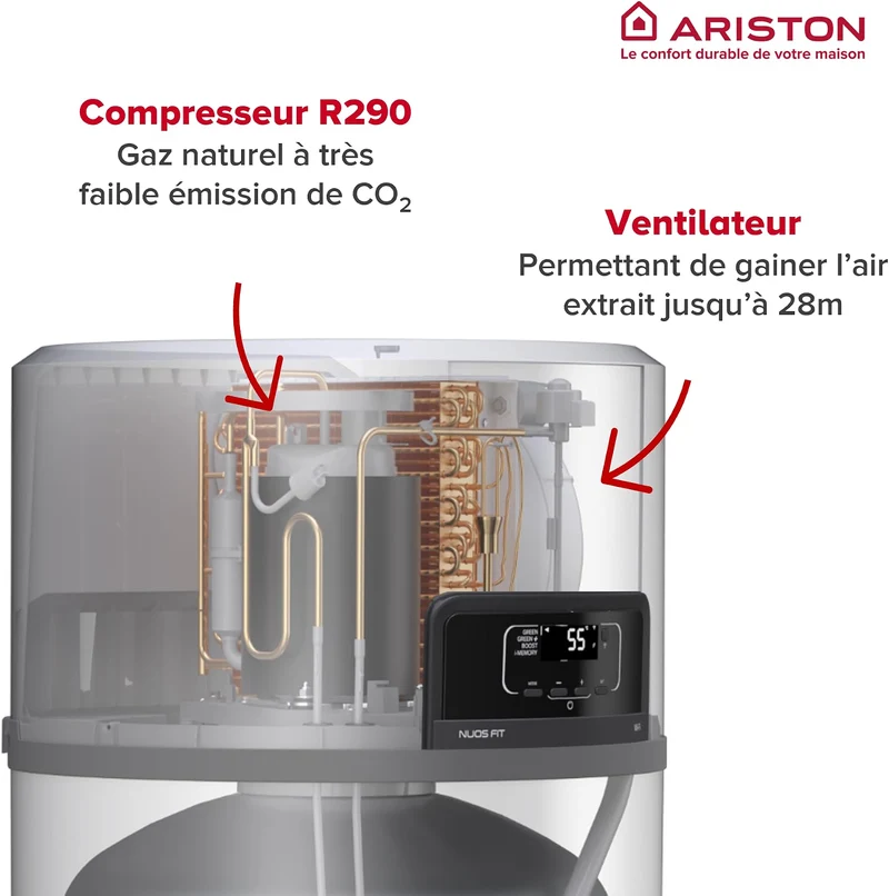 Chauffe-eau thermodynamique au sol Ariston Nuos Fit S2 Wi-Fi 200 L FS