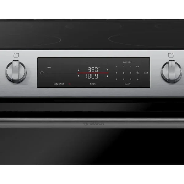 Bosch 30'' 5.8 pi cu Cuisinière Vitrocéramique - Autonettoyant - Convection - Inox - HEF1050MC - Boîte Ouverte