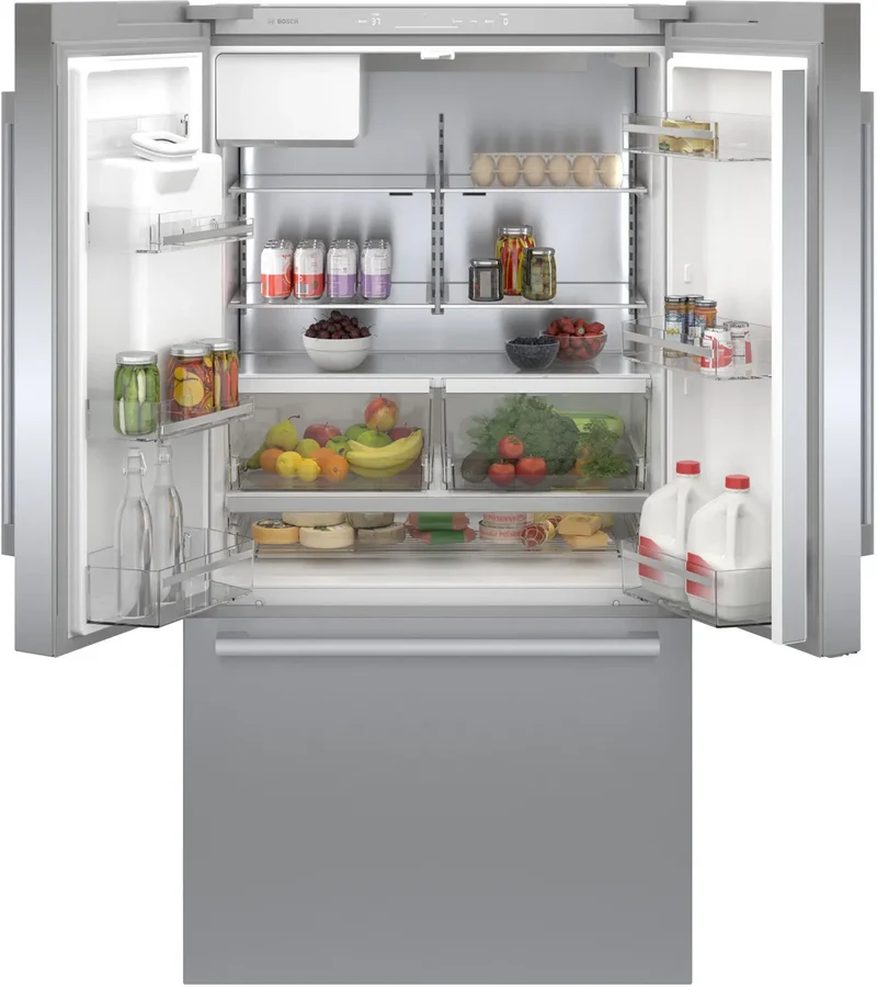 Bosch 36'' 21.6 pc Série 500 Réfrigérateur à portes françaises - Acier brossé - inox - B36CD50SNS - boîte ouverte