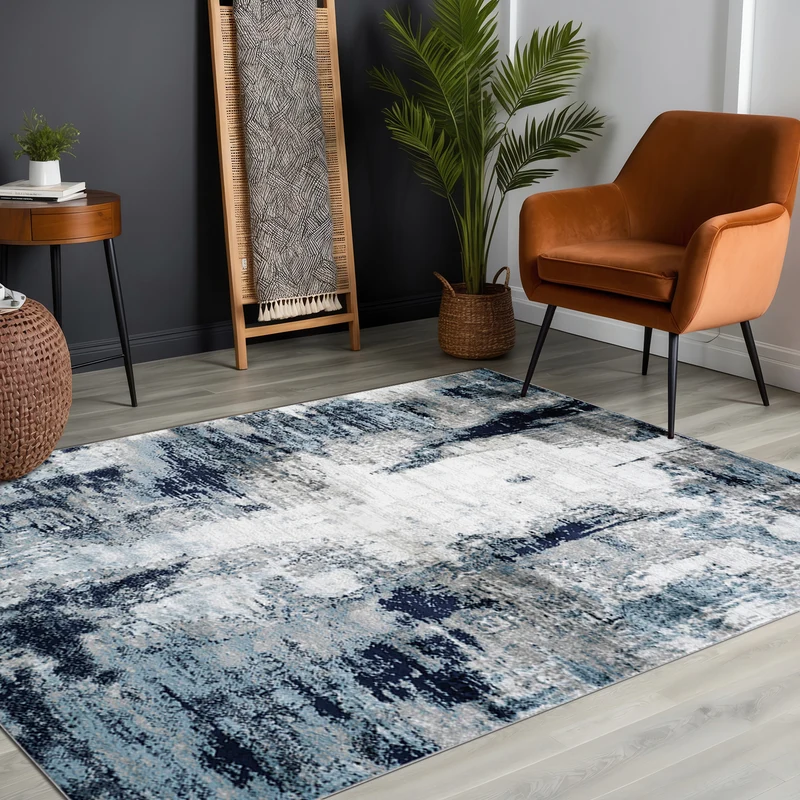 Tapis Abstrait Moderne Bleu/Blanc/Gris Helsinki