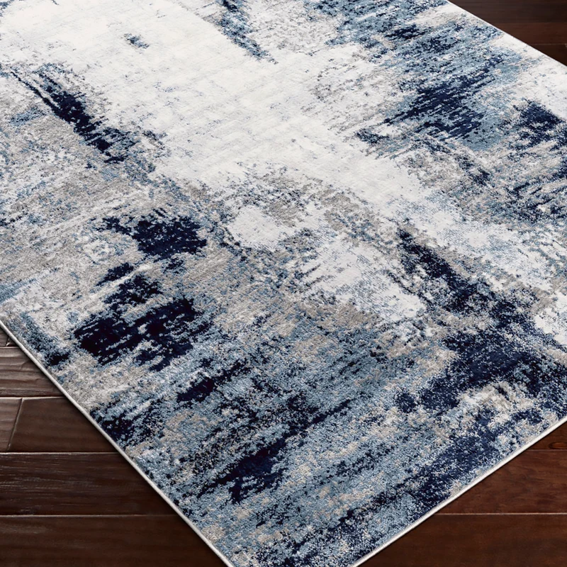 Tapis Rond Abstrait Moderne Bleu/Blanc/Gris Rond Helsinki