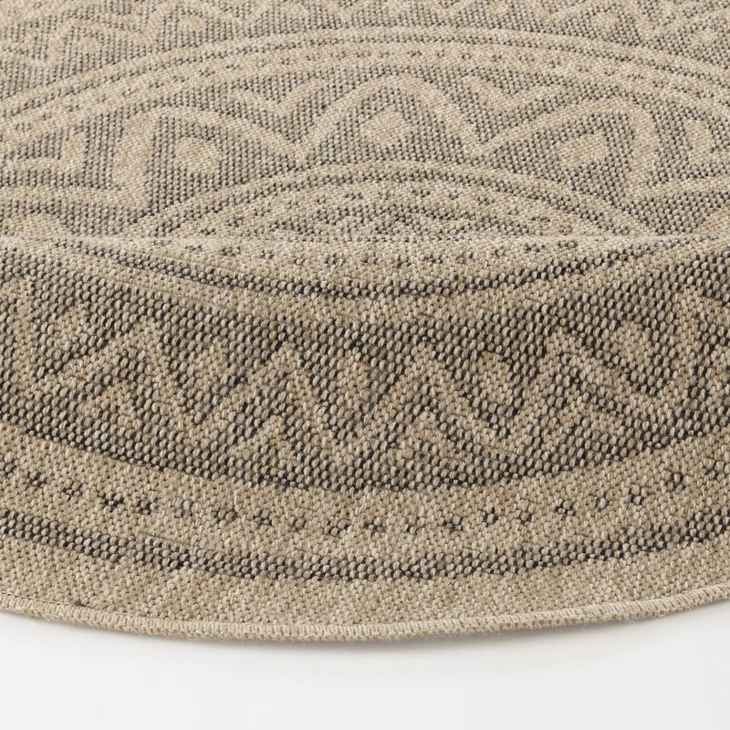 Tapis Rond Extérieur/Intérieur Aspect Jute Beige/Noir Lee