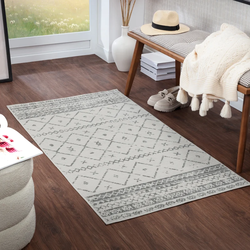 Tapis Berbère Ethnique Blanc/Gris Lima