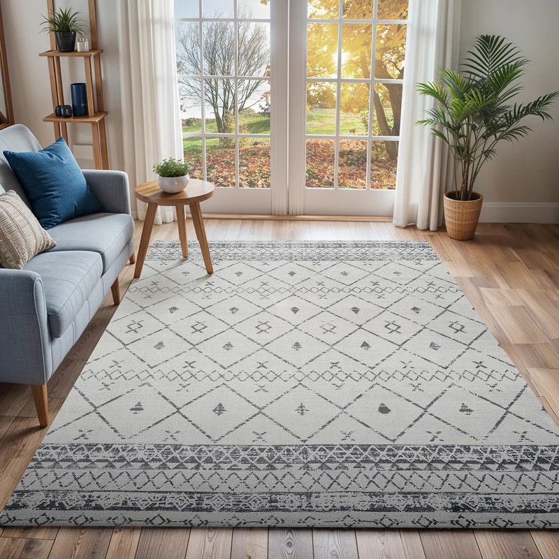 Tapis Berbère Ethnique Blanc/Gris Lima