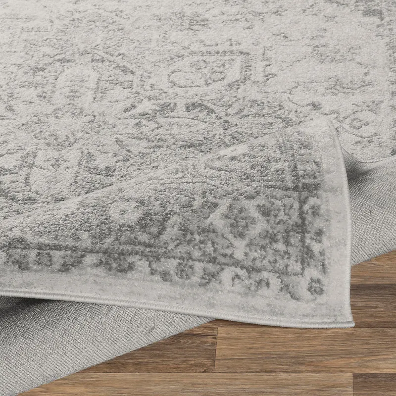 Tapis Rond Vintage Oriental Gris/Blanc Rond Mendoza