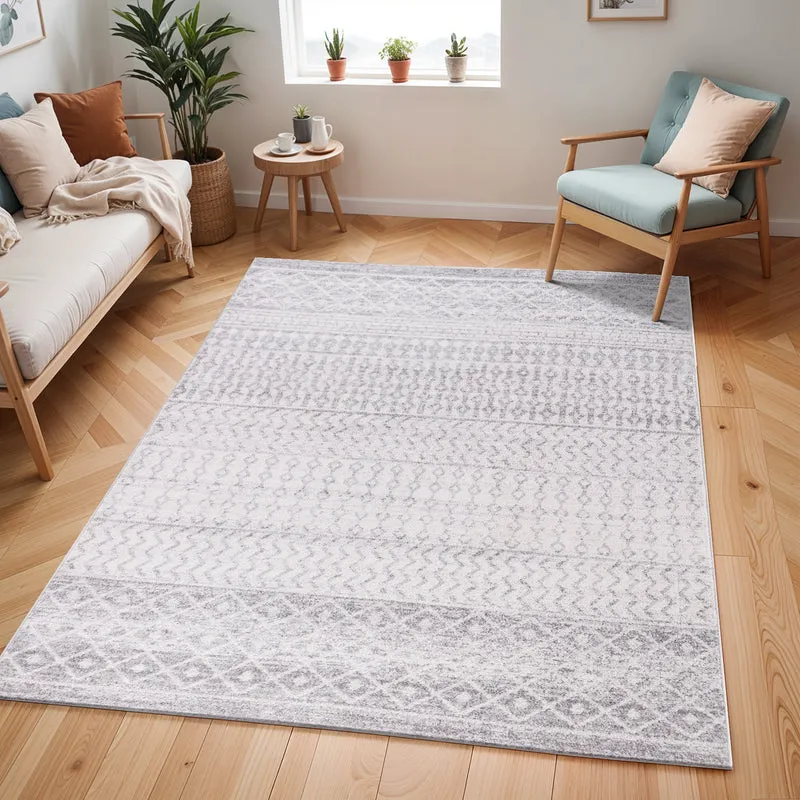 Tapis Scandinave Bohème Gris/Blanc Nice