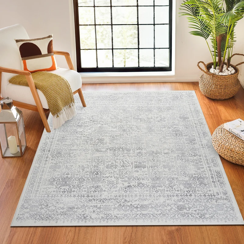 Tapis de Couloir Vintage Oriental Ivoire/Gris Ottawa