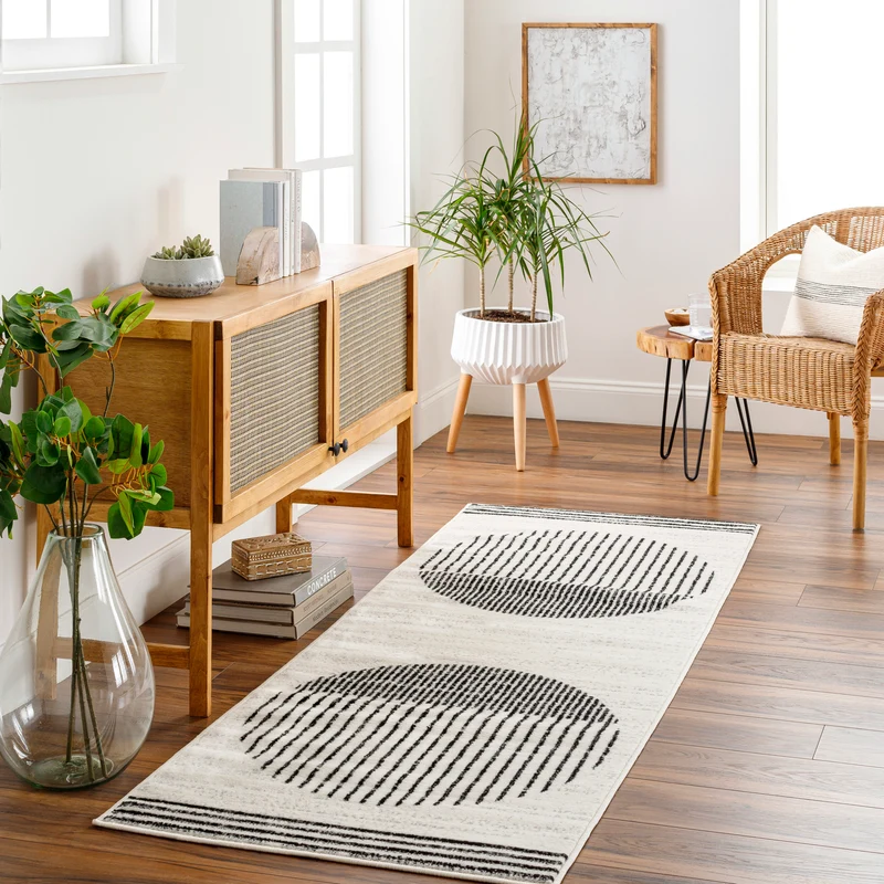 Tapis de Couloir Scandinave Moderne Blanc/Noir Santiago