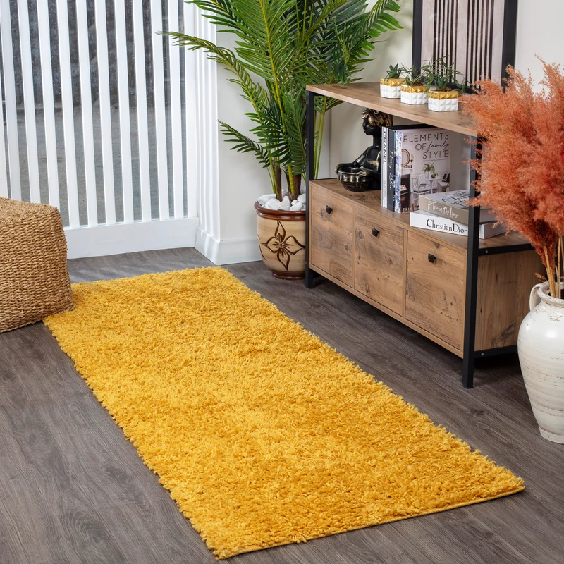 Tapis de Couloir Shaggy Moderne Jaune Boracay