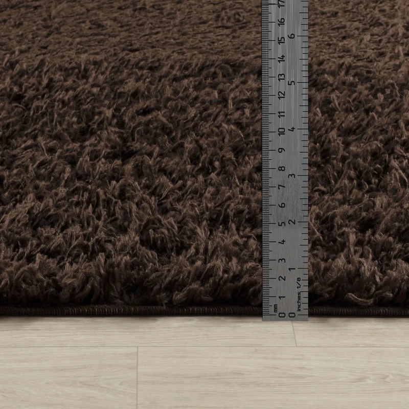 Tapis de Couloir Shaggy Moderne Marron Foncé Boracay