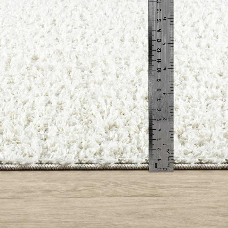 Tapis Rond Shaggy Moderne Blanc Rond Boracay