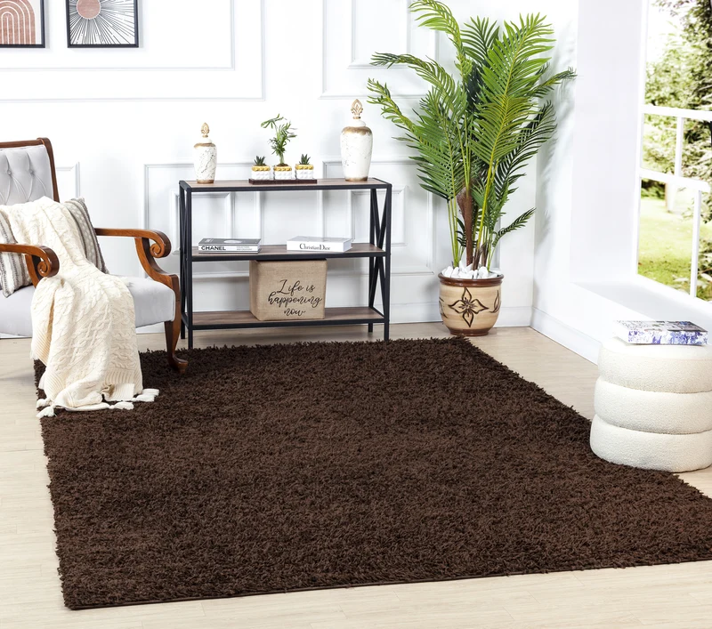 Tapis Shaggy Moderne Marron Foncé Boracay