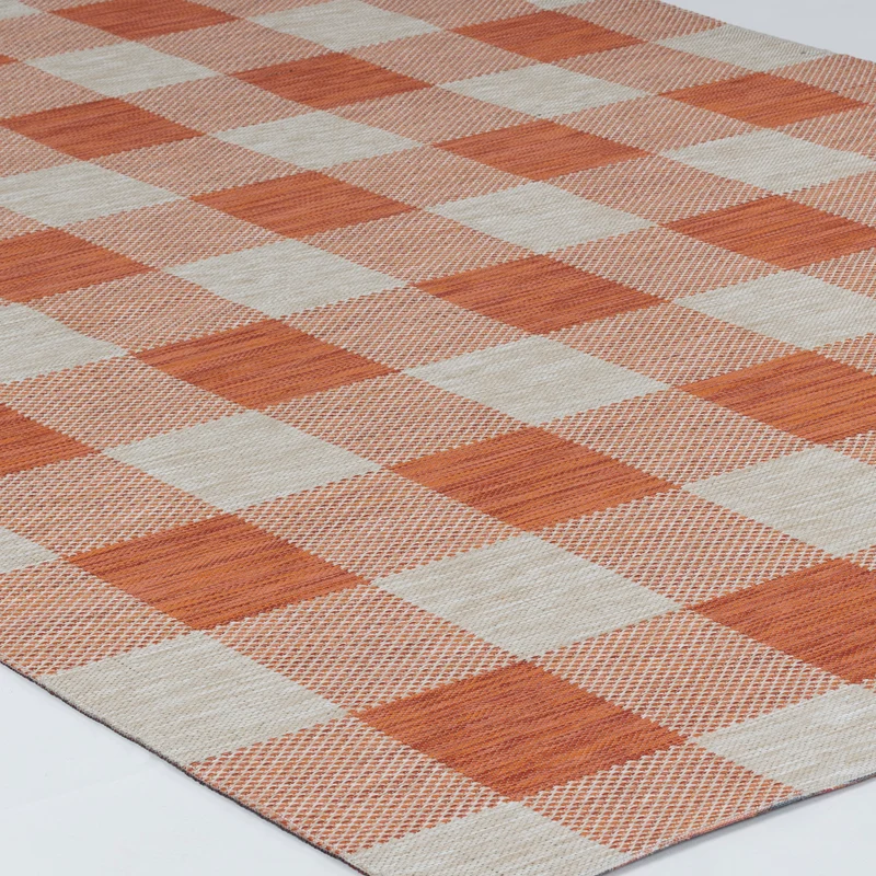 Tapis d'Extérieur/Intérieur à Carreaux Orange/Beige Goris