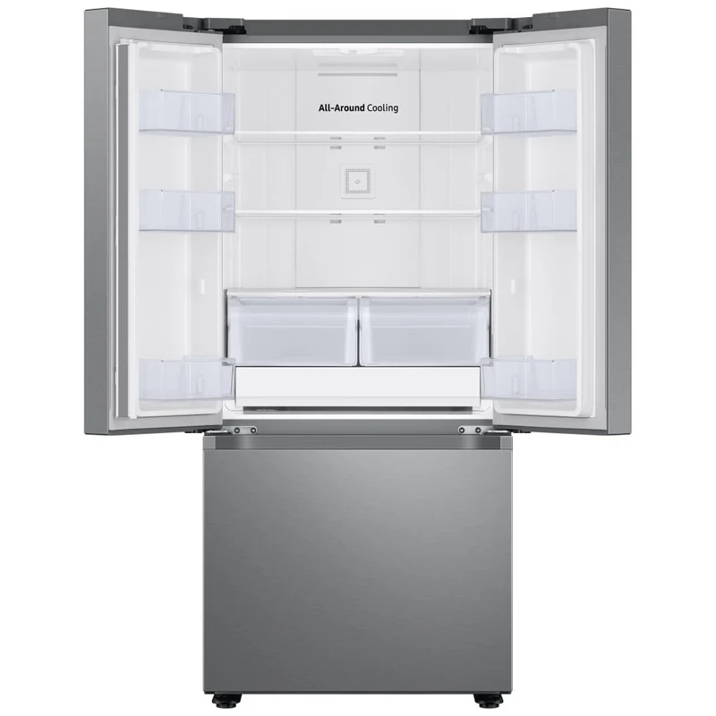 Samsung 30'' 22,1 pi.cu. Réfrigérateur à 3 battants - Machine à glace- Energy star® - Résistant aux Empreintes Digitales- inox - RF22A4111SR/AA - boîte ouverte