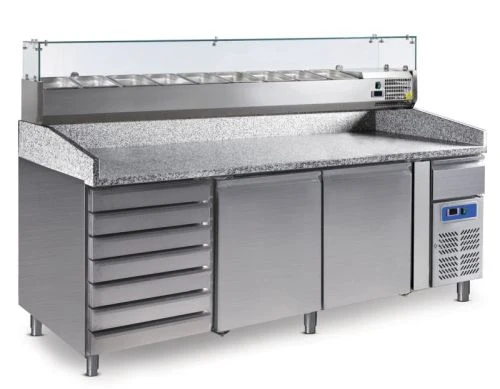 Meuble réfrigéré inox pizza & salade – plan granit 390/580 L